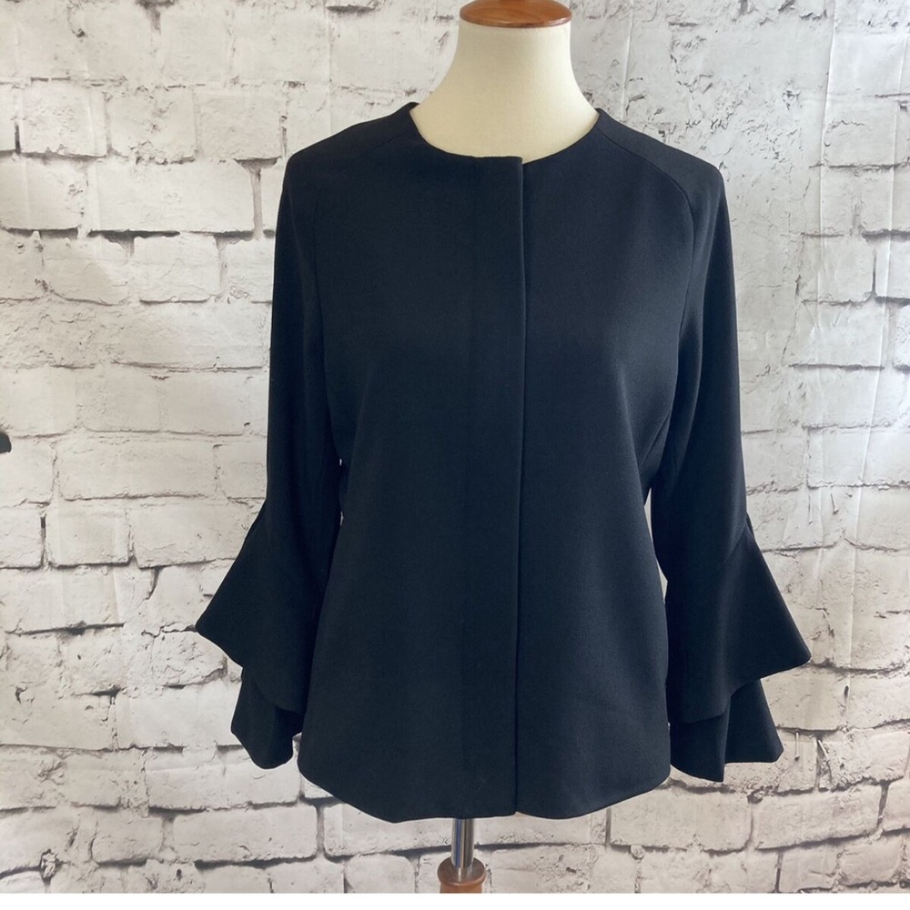Nanette Lepore Blazer Tiered bell-sleeve Black Jacket Size 6‎